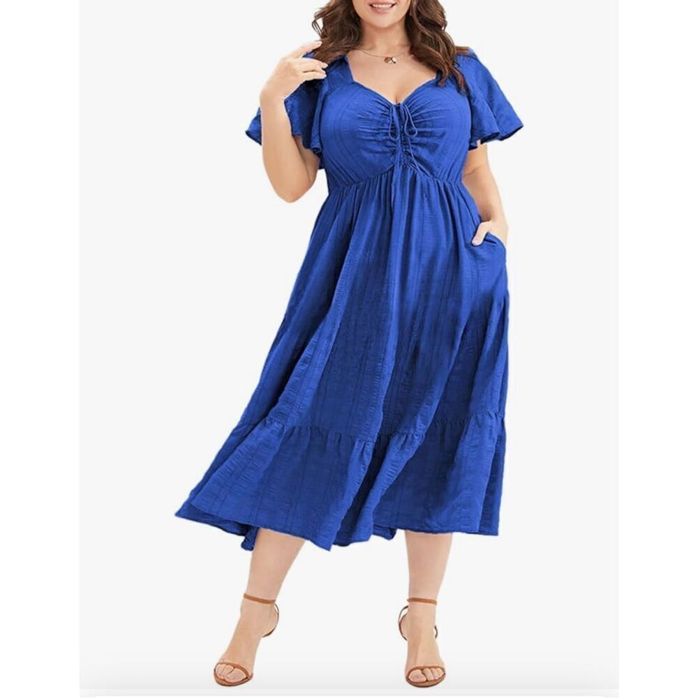 NEW Short Sleeve Sweetheart Neck Ruffle Tiered Midi Dress 3X